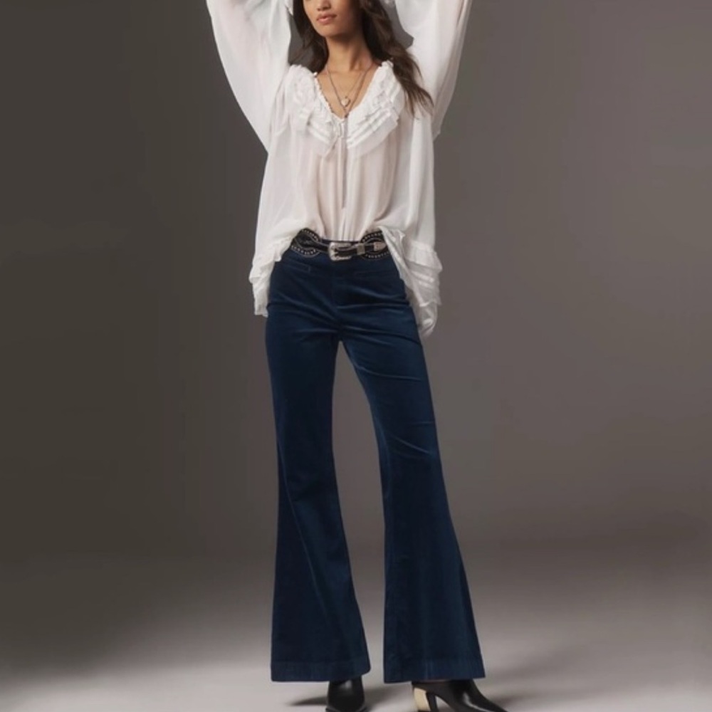 Pilcro Pull-On Retro Flare Velvet Jeans in Navy